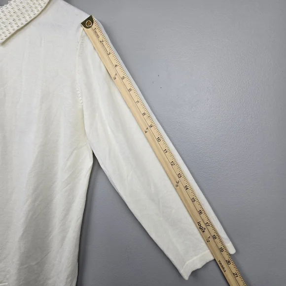 RSVP By Talbots Pearl Embelllished Top 3/4 Sleeve Ivory‎ Women Sz L Classic Chic - Picture 12 of 14